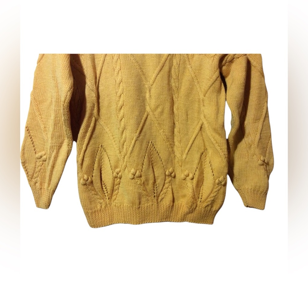 Handmade Yellow Knit Pullover Sweater Juniors/Girls Size M - Picture 3 of 8
